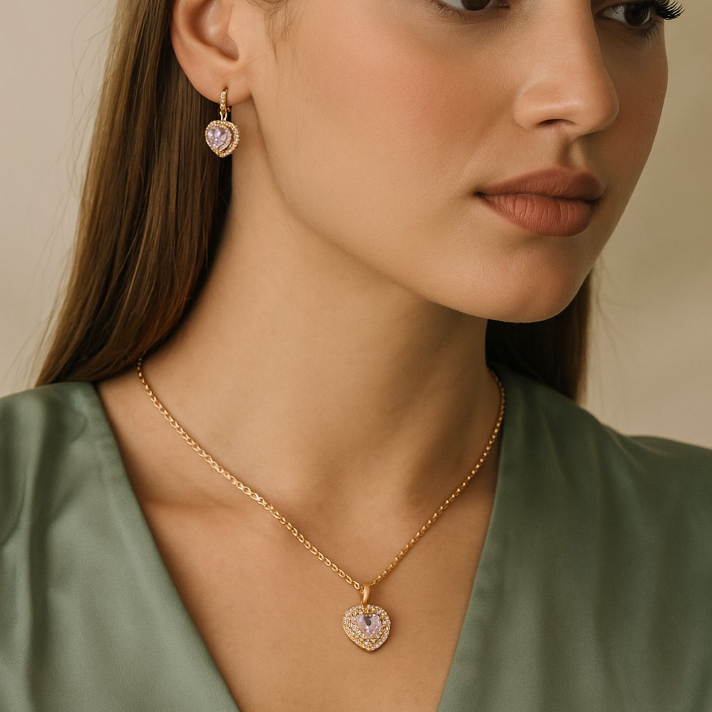 Gold Heart Jewelry Set