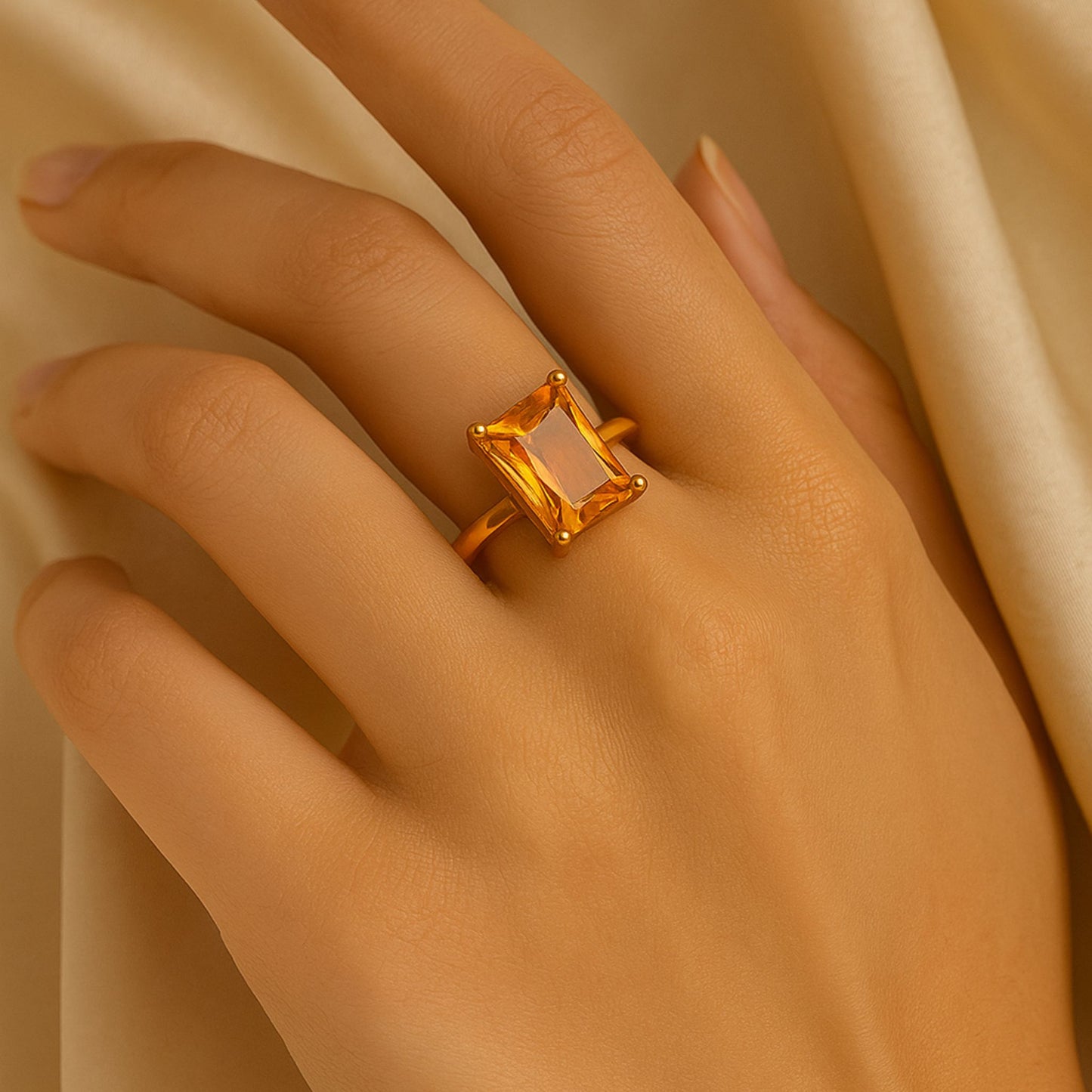 Radiant Orange Solitaire Ring