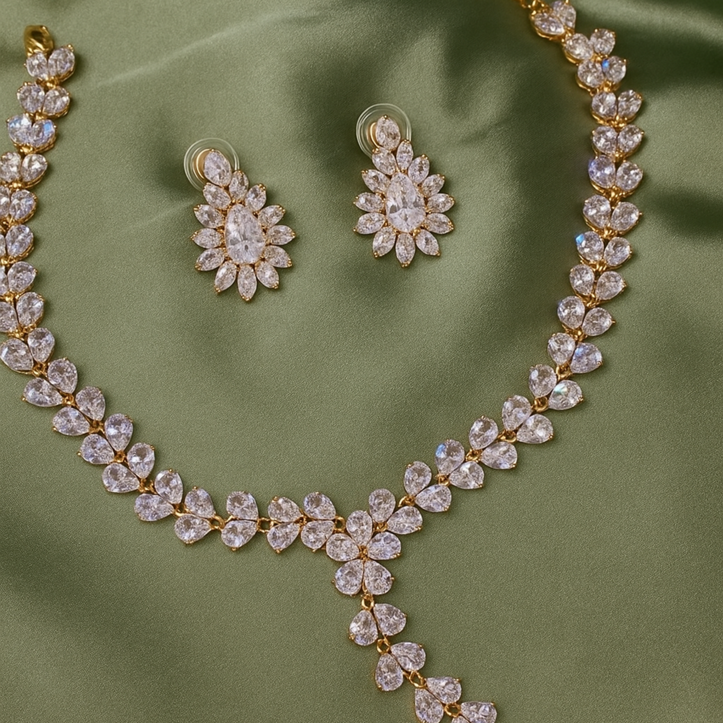 "Crystal Cascade" Floral Y-Drop Jewelry Set