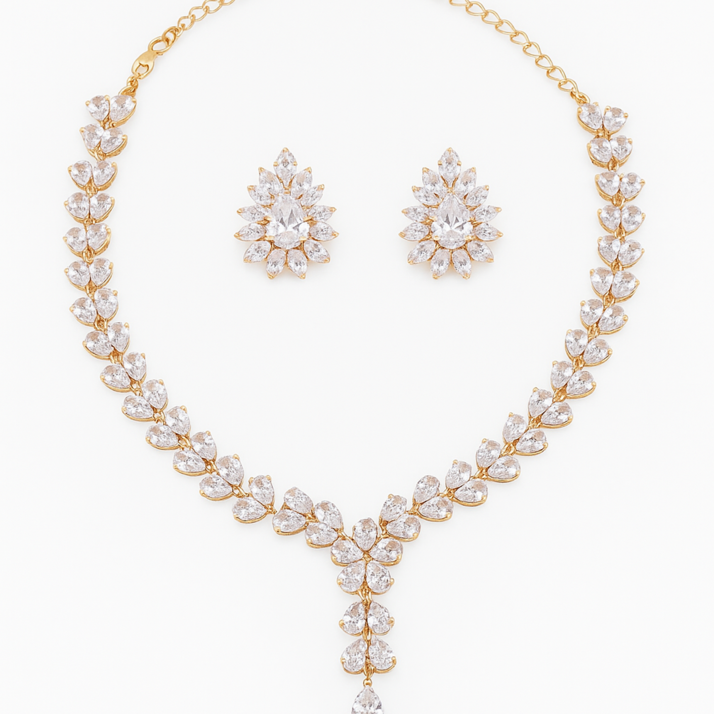 "Crystal Cascade" Floral Y-Drop Jewelry Set