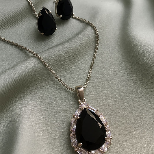 Silver & Onyx Hue Drop Pendant Set