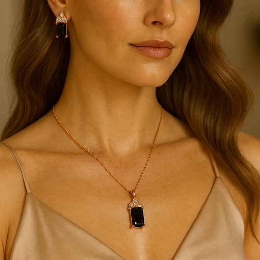 Rectangular Black & Crystal Jewelry Set