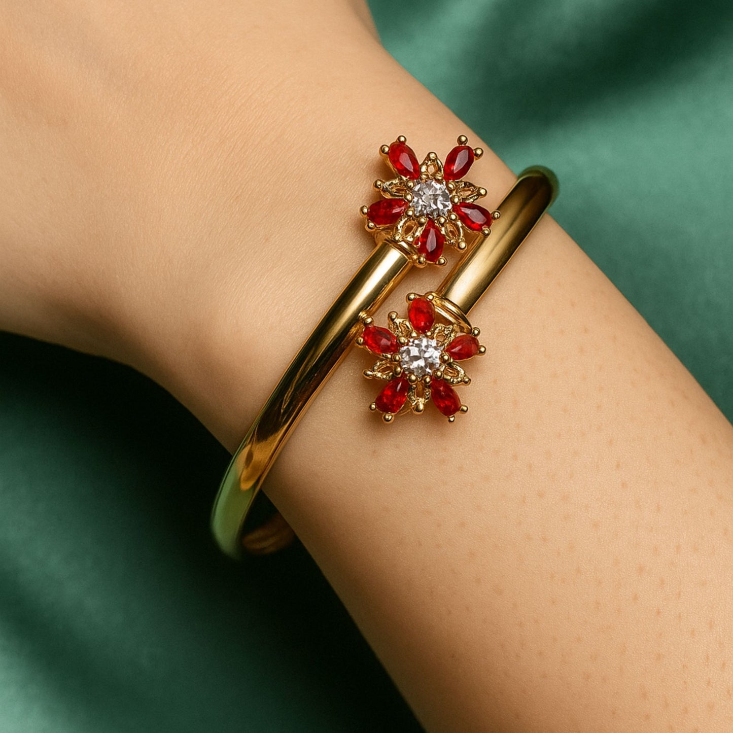 Ruby Red Flower Wrap Bangle