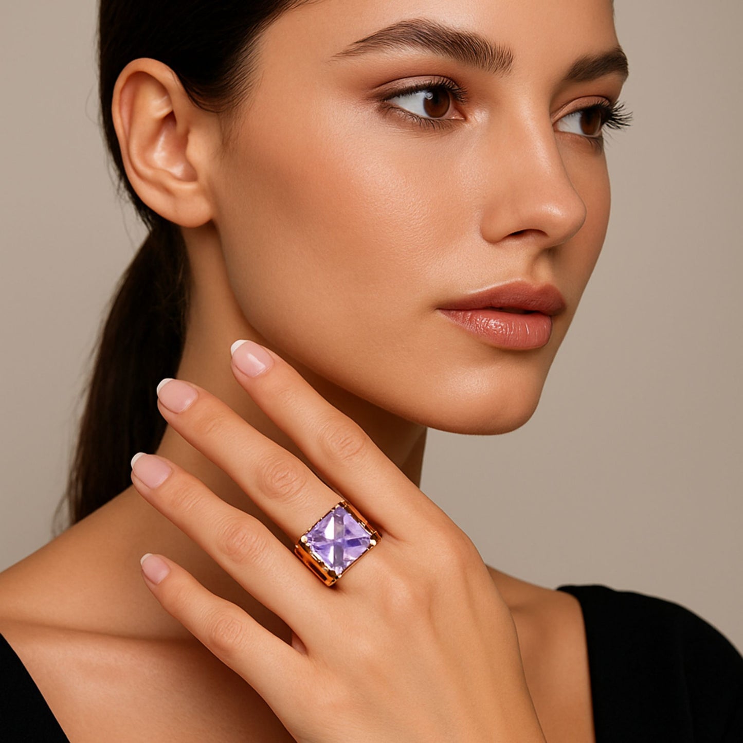 "Amethyst Aura" Pear Cut Floral Ring