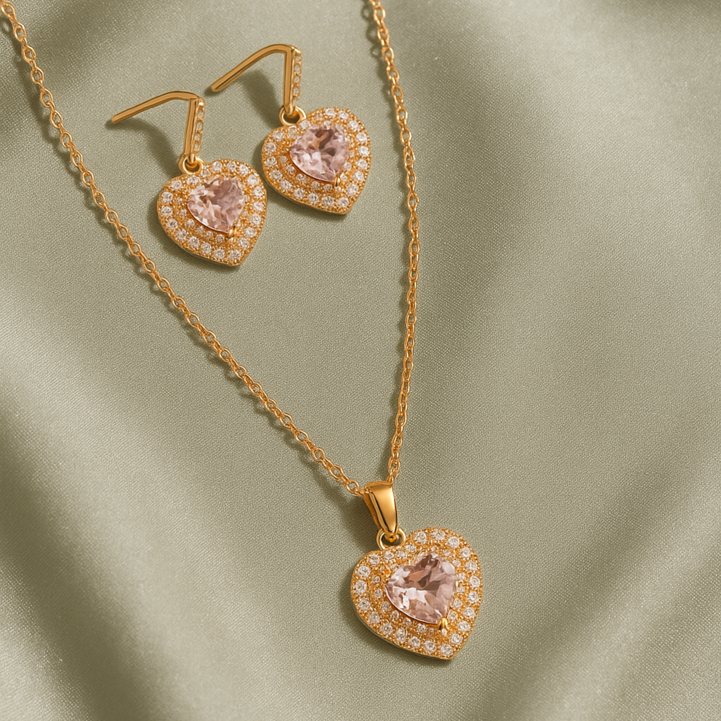 Gold Heart Jewelry Set