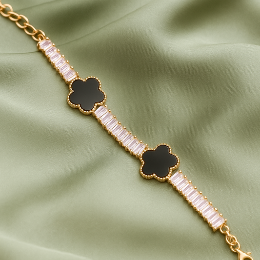 Black Clover & Crystal Tennis Bracelet
