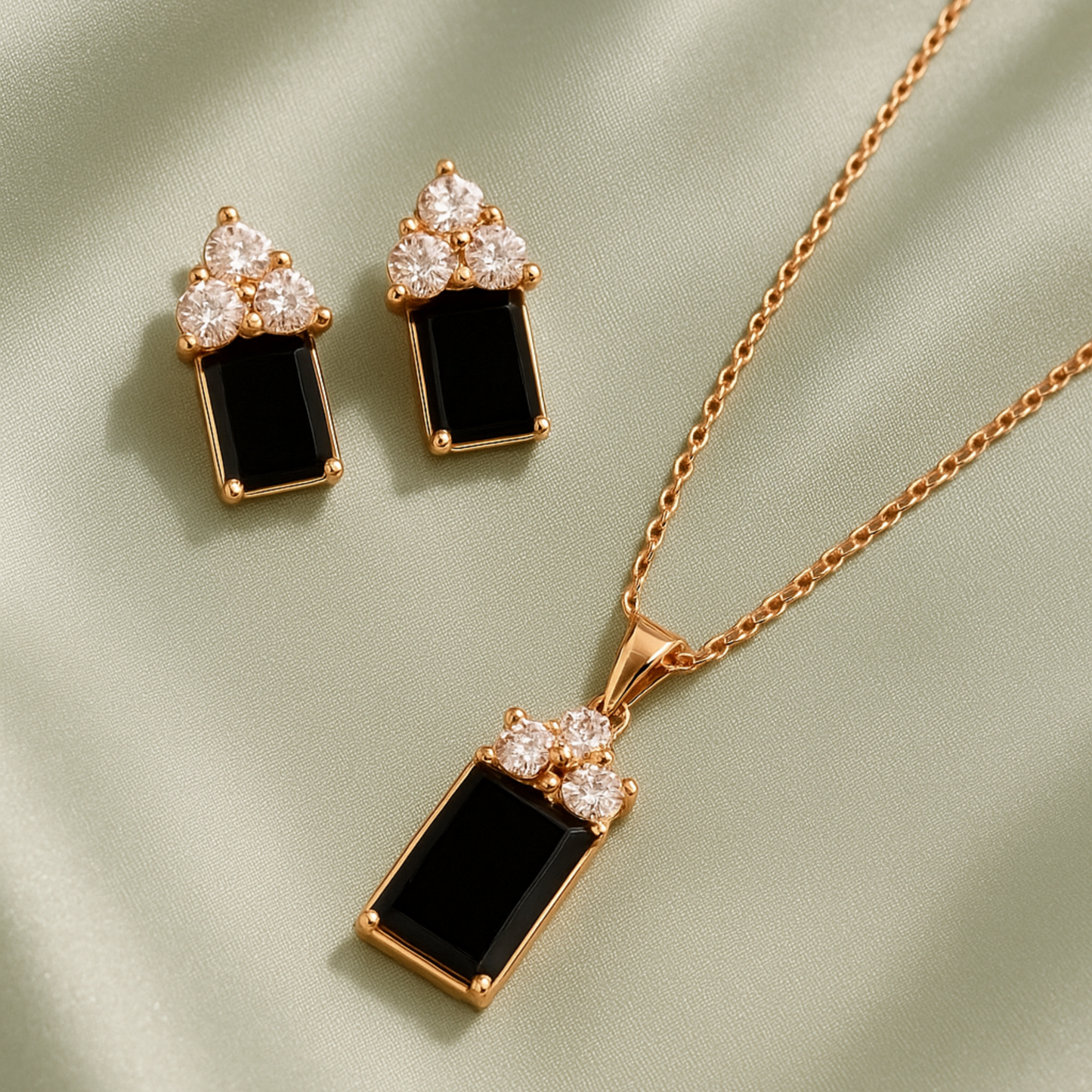 Rectangular Black & Crystal Jewelry Set