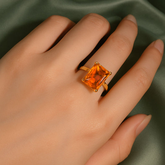 Radiant Orange Solitaire Ring