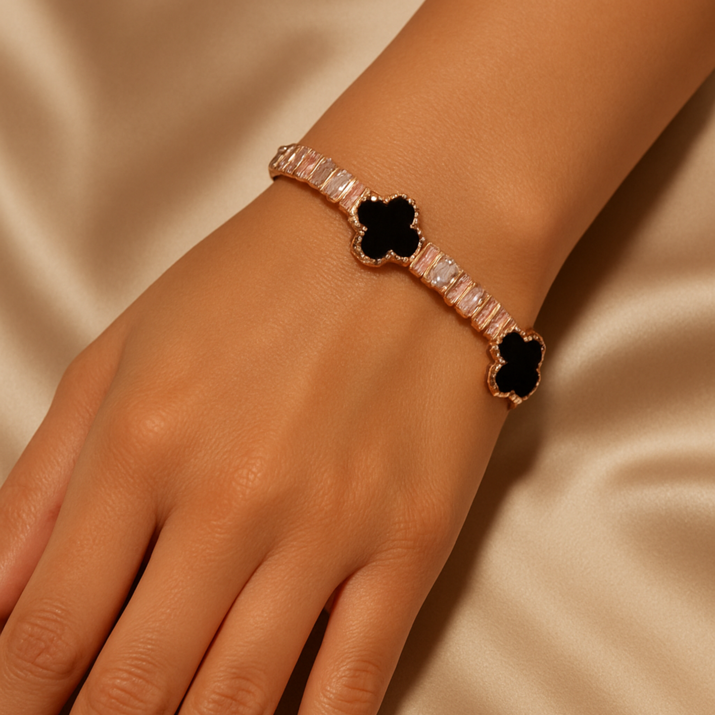 Black Clover & Crystal Tennis Bracelet