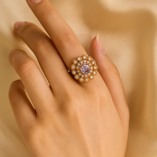 "Victorian Bloom" Amethyst Halo Ring